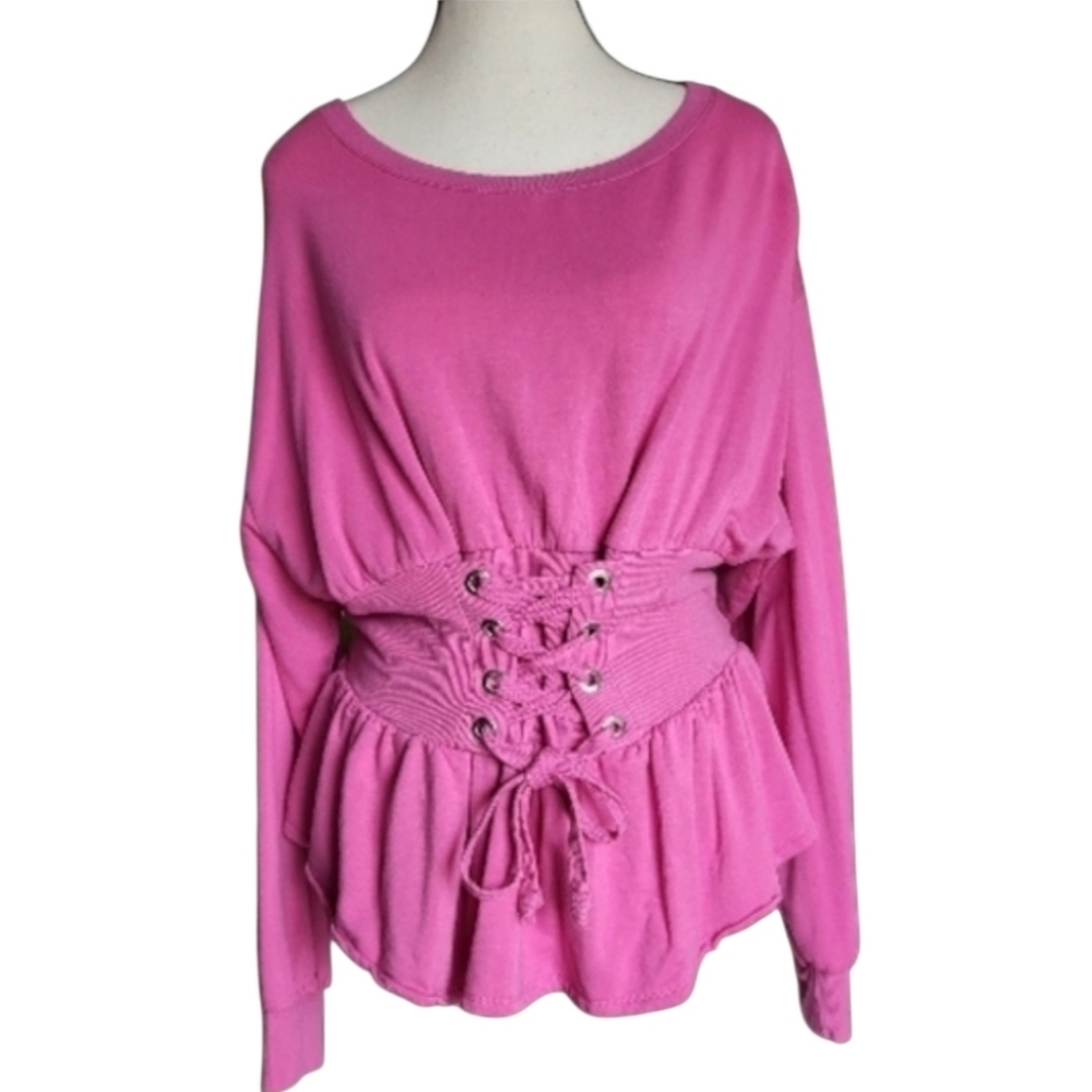 Express Balletcore Pink Lace-Up Corset Sweatshirt Size M